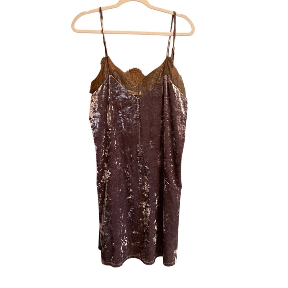 Creative Commune Brown Crushed Velvet Lined Slip Dress-Size Medium/Lace Trim
